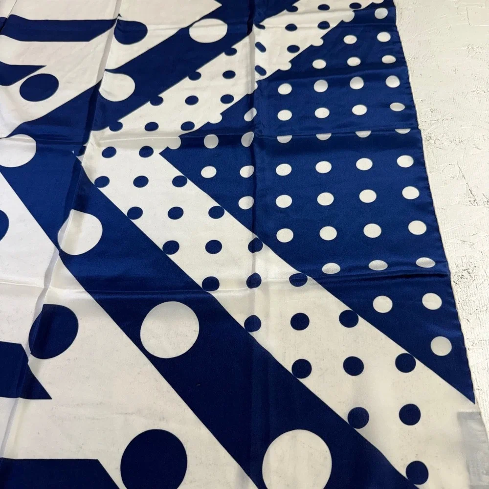 Vintage Casca for Magid Silk Scarf Blue White Geometric Polka Dot 34in